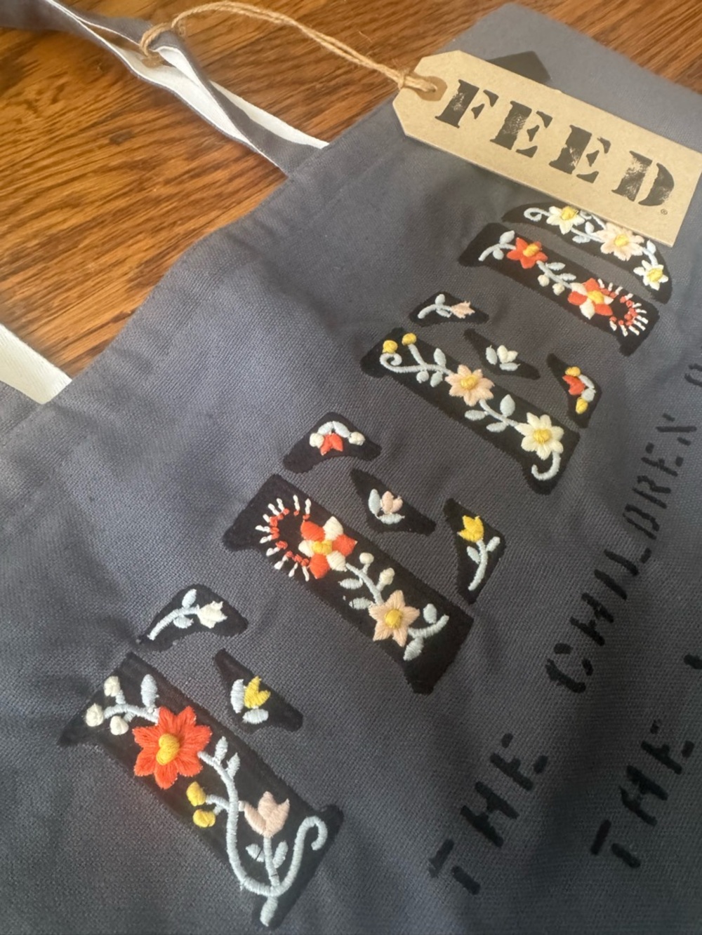 Feed The Children Of The World Tote Bag Canvas Burlap Pockets  WFP New - Picture 4 of 11